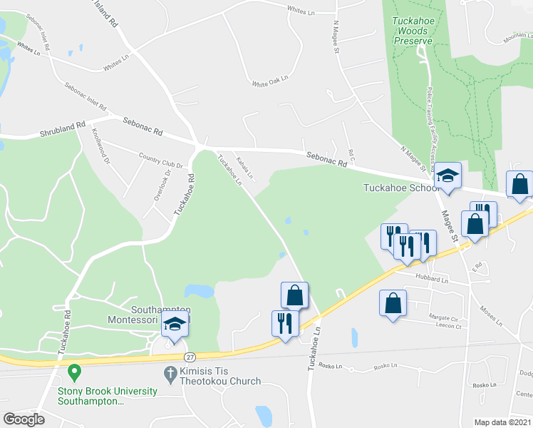 map of restaurants, bars, coffee shops, grocery stores, and more near 104 Tuckahoe Lane in Southampton