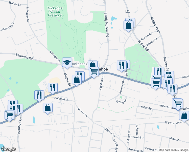 map of restaurants, bars, coffee shops, grocery stores, and more near 344 County Road 39 in Southampton