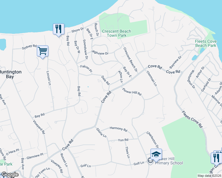 map of restaurants, bars, coffee shops, grocery stores, and more near 70 Cove Road in Huntington