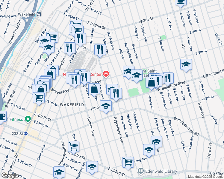 map of restaurants, bars, coffee shops, grocery stores, and more near 4321 De Reimer Avenue in The Bronx