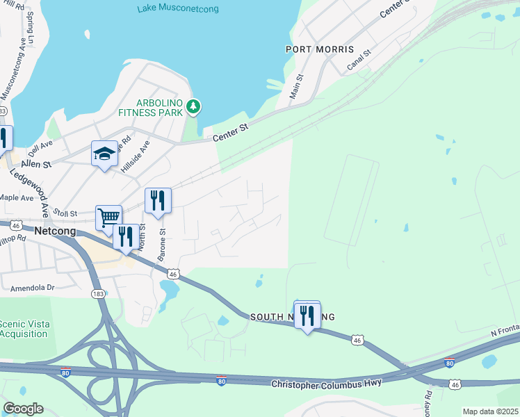 map of restaurants, bars, coffee shops, grocery stores, and more near 33 Netcong Heights in Netcong