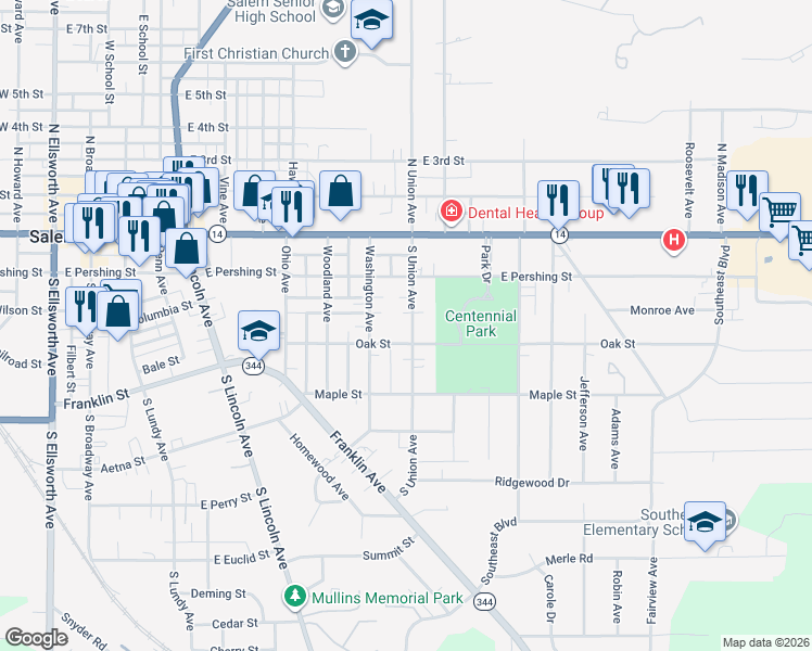 map of restaurants, bars, coffee shops, grocery stores, and more near 518 South Union Avenue in Salem
