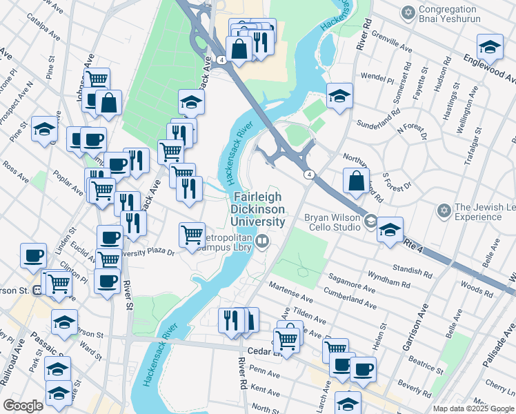 map of restaurants, bars, coffee shops, grocery stores, and more near 1000 River Road in Teaneck