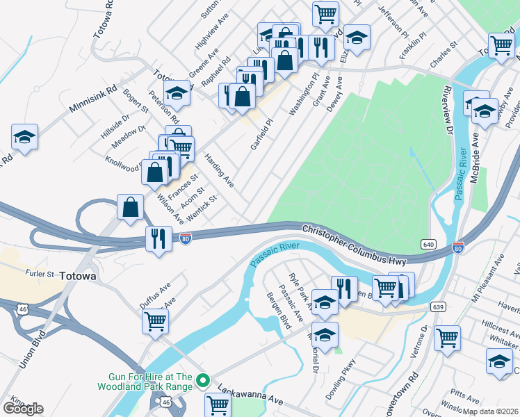 map of restaurants, bars, coffee shops, grocery stores, and more near 277 Dewey Avenue in Totowa