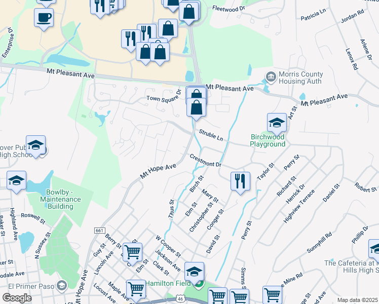 map of restaurants, bars, coffee shops, grocery stores, and more near 278 Mount Hope Avenue in Dover