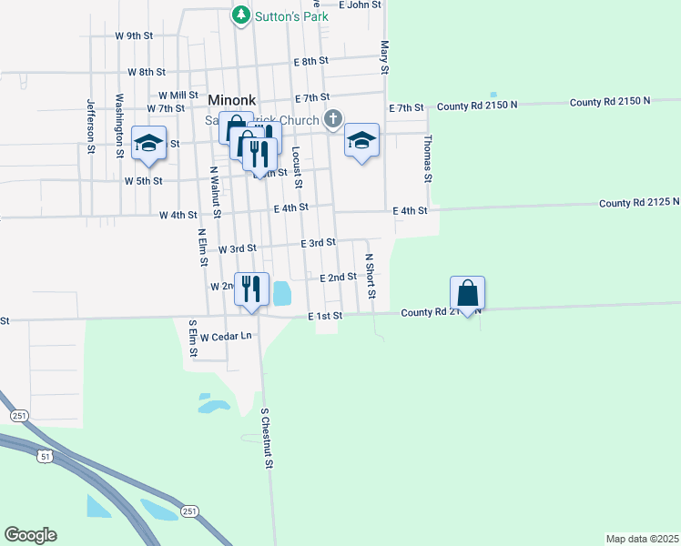 map of restaurants, bars, coffee shops, grocery stores, and more near 227 Maple Avenue in Minonk