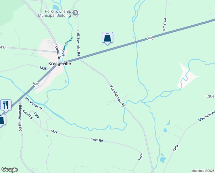 map of restaurants, bars, coffee shops, grocery stores, and more near 913 Silver Spring Boulevard in Kunkletown
