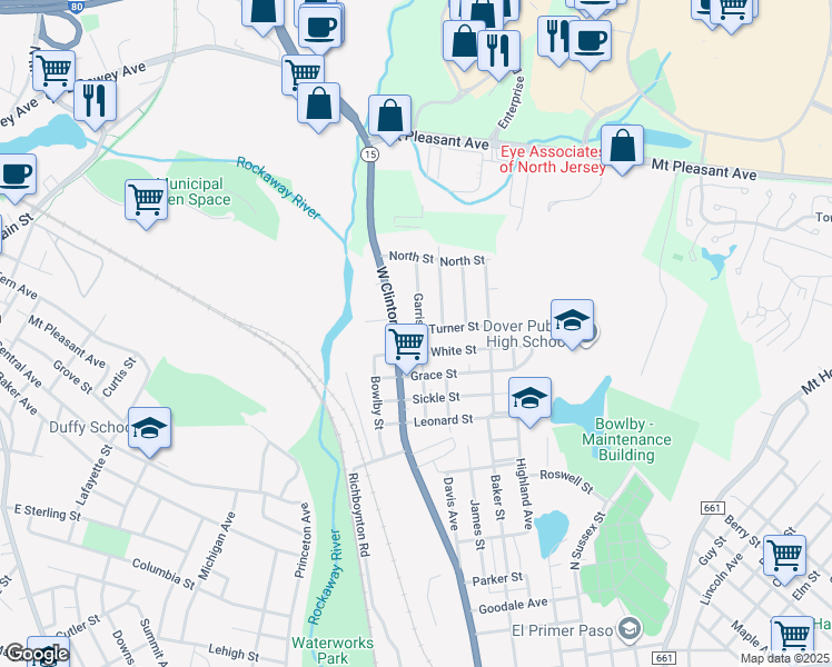 map of restaurants, bars, coffee shops, grocery stores, and more near 375 New Jersey 15 in Dover