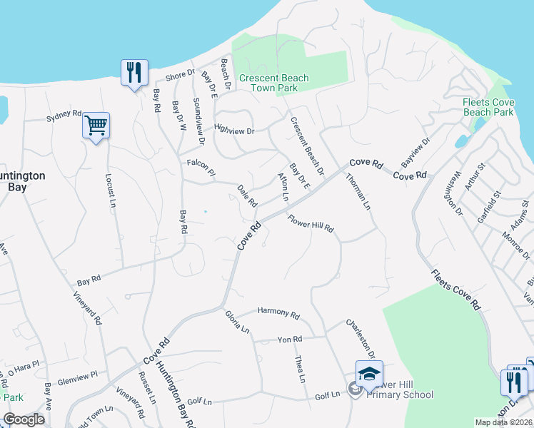 map of restaurants, bars, coffee shops, grocery stores, and more near 5 Chapin Place in Huntington