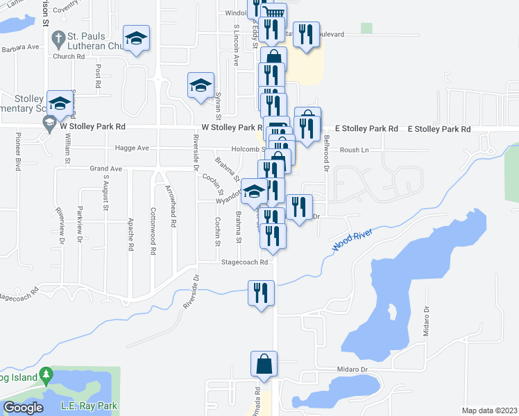 map of restaurants, bars, coffee shops, grocery stores, and more near 2397 Chanticleer Street in Grand Island