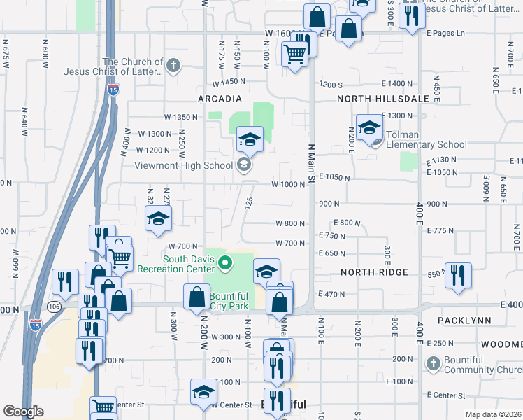 map of restaurants, bars, coffee shops, grocery stores, and more near 990 Chapel Drive in Bountiful
