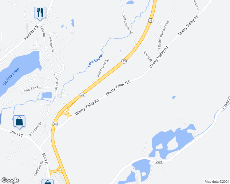 map of restaurants, bars, coffee shops, grocery stores, and more near 5248 Cherry Valley Road in Saylorsburg