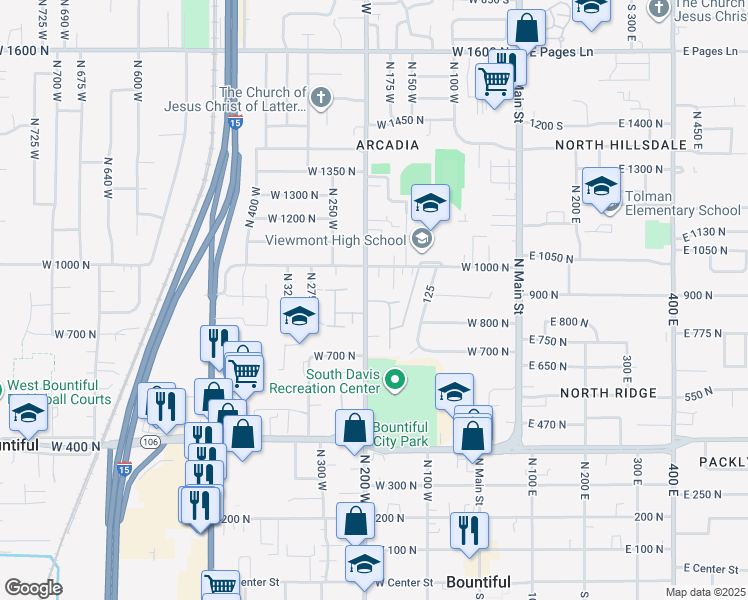 map of restaurants, bars, coffee shops, grocery stores, and more near 184 Park Shadows Cir in Bountiful