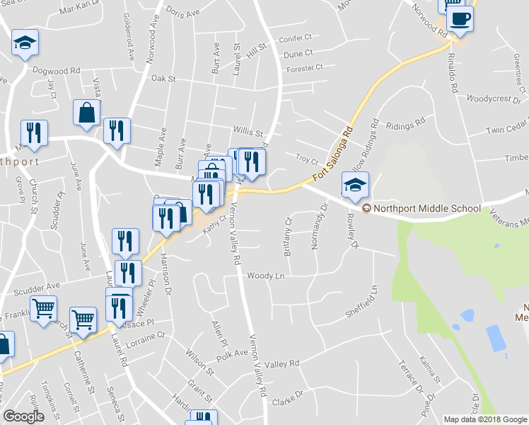 map of restaurants, bars, coffee shops, grocery stores, and more near 860 Fort Salonga Road in Northport