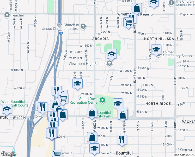 map of restaurants, bars, coffee shops, grocery stores, and more near 184 Park Shadows Circle in Bountiful