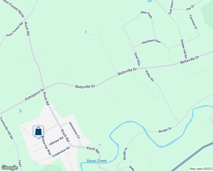 map of restaurants, bars, coffee shops, grocery stores, and more near 103 Pepe Lane in Kresgeville