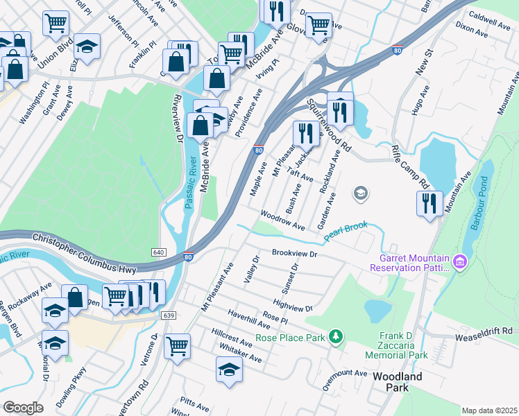 map of restaurants, bars, coffee shops, grocery stores, and more near 126 Mount Pleasant Avenue in Woodland Park