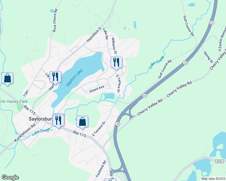 map of restaurants, bars, coffee shops, grocery stores, and more near 750 McCabe Lane in Saylorsburg