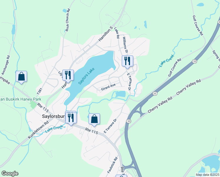 map of restaurants, bars, coffee shops, grocery stores, and more near 618 McCabe Lane in Stroudsburg