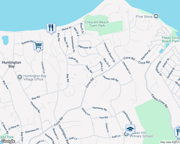 map of restaurants, bars, coffee shops, grocery stores, and more near 5 Dale Rd in Huntington