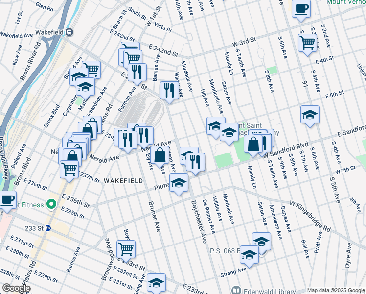 map of restaurants, bars, coffee shops, grocery stores, and more near 4377 De Reimer Avenue in Bronx