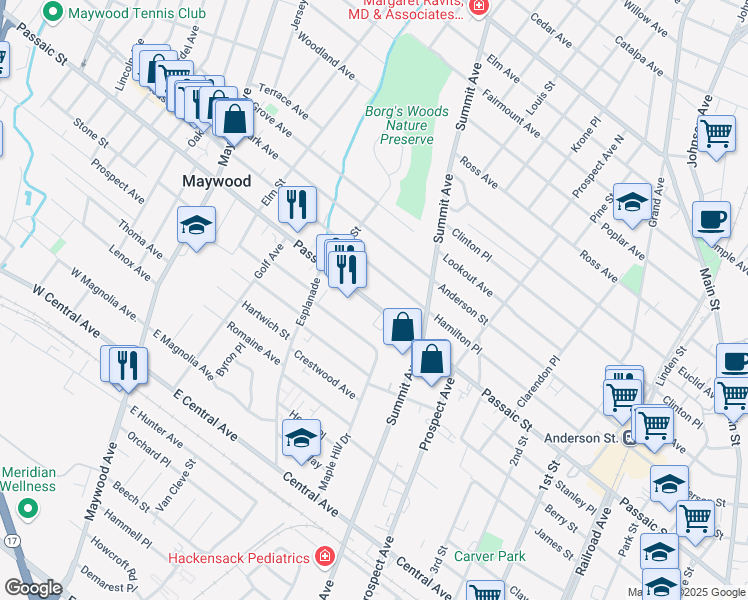 map of restaurants, bars, coffee shops, grocery stores, and more near 430 Passaic Street in Hackensack