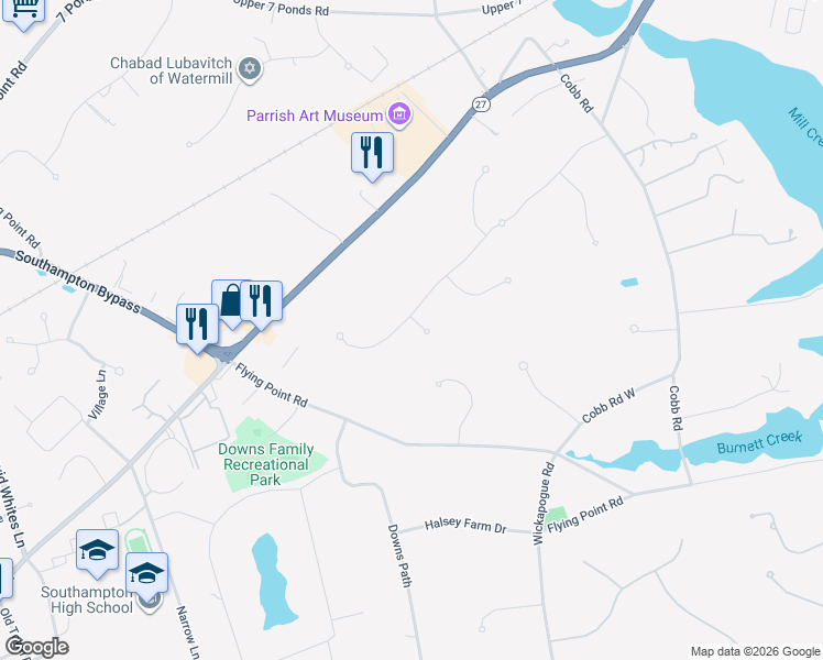 map of restaurants, bars, coffee shops, grocery stores, and more near 1 Grace Court in Water Mill