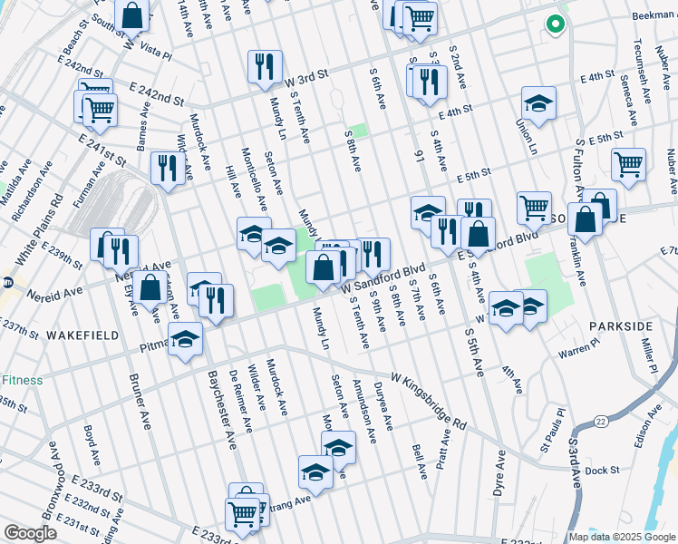 map of restaurants, bars, coffee shops, grocery stores, and more near 447 Mundy Lane in Mount Vernon