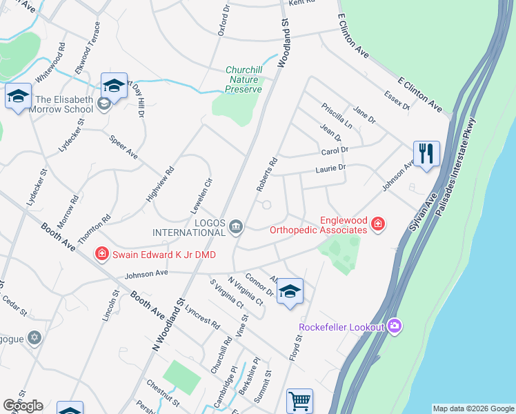 map of restaurants, bars, coffee shops, grocery stores, and more near 52 Roberts Road in Englewood Cliffs