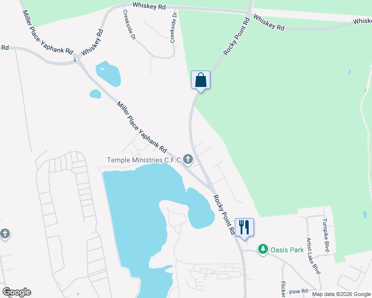 map of restaurants, bars, coffee shops, grocery stores, and more near 50 Rocky Point Road in Middle Island