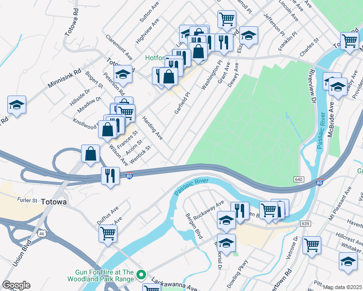 map of restaurants, bars, coffee shops, grocery stores, and more near 243 Dewey Avenue in Totowa