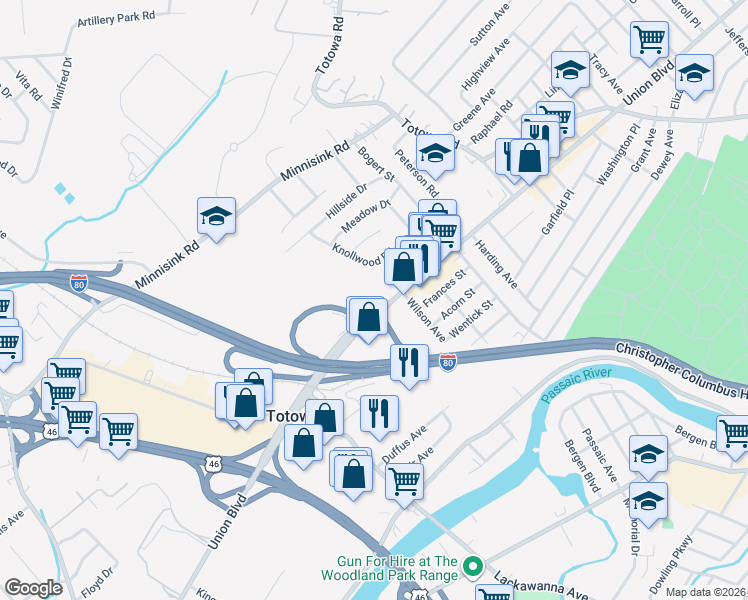 map of restaurants, bars, coffee shops, grocery stores, and more near 601 County Route 646 in Totowa
