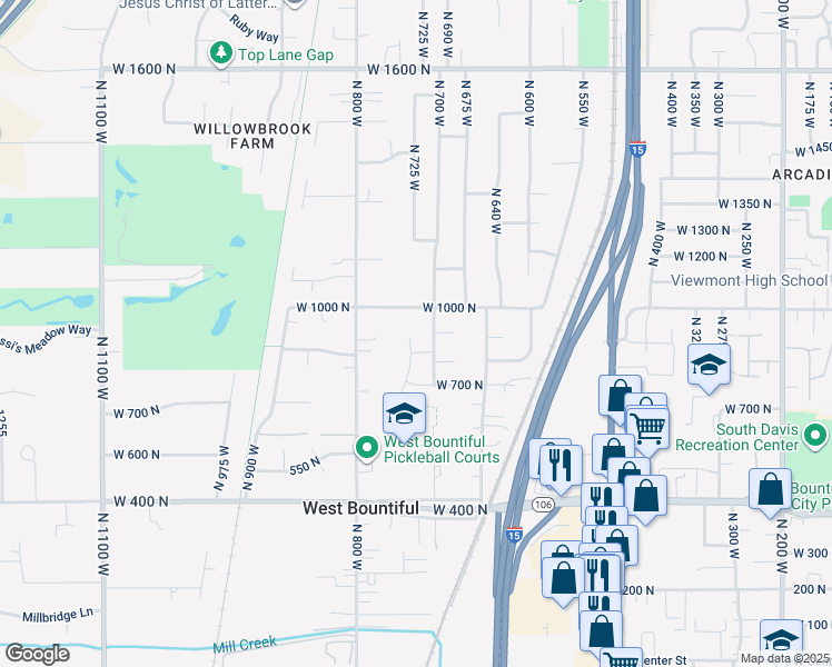 map of restaurants, bars, coffee shops, grocery stores, and more near 741 West 845 North in West Bountiful