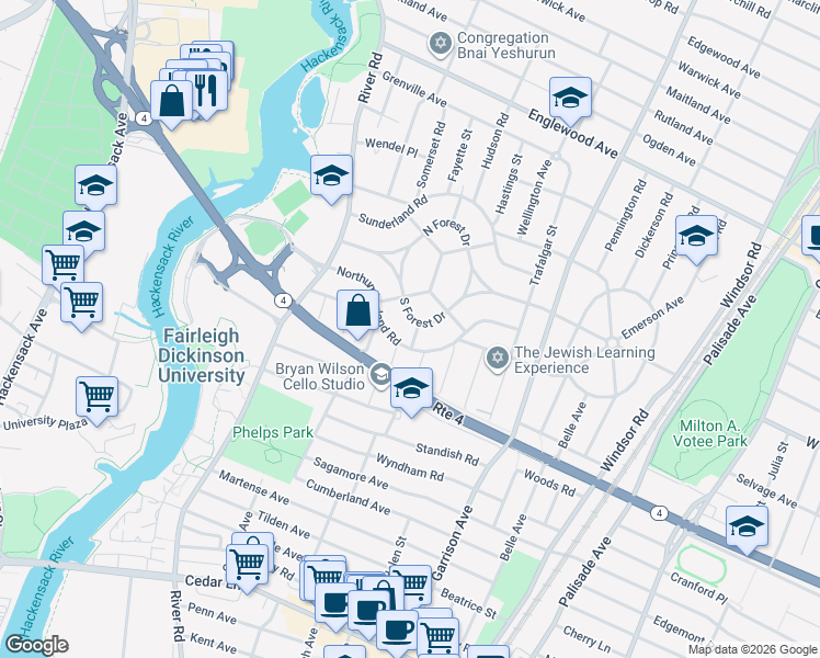 map of restaurants, bars, coffee shops, grocery stores, and more near 616 South Strand Street in Teaneck