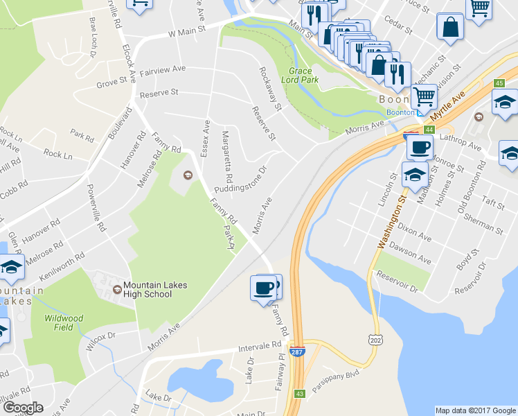 map of restaurants, bars, coffee shops, grocery stores, and more near 481 Morris Avenue in Boonton