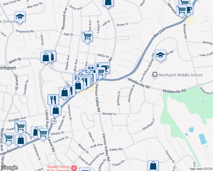 map of restaurants, bars, coffee shops, grocery stores, and more near 860 Fort Salonga Road in Northport