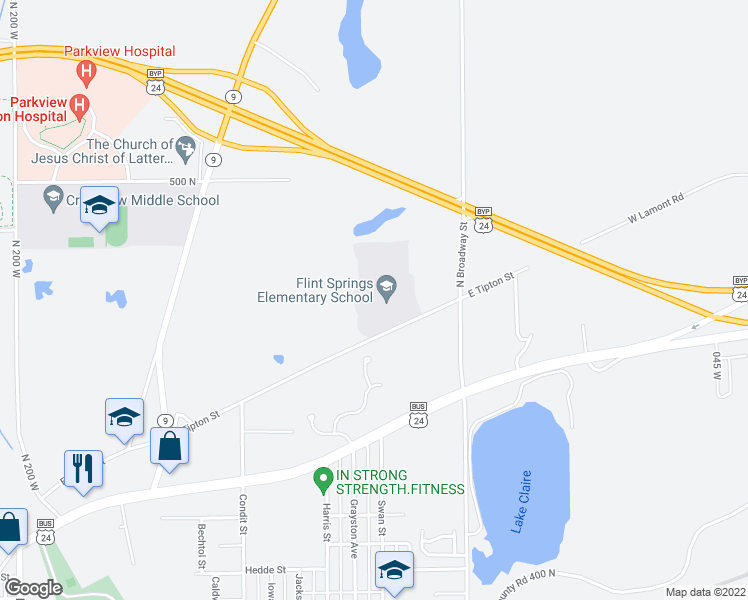 map of restaurants, bars, coffee shops, grocery stores, and more near 1360 East Tipton Street in Huntington