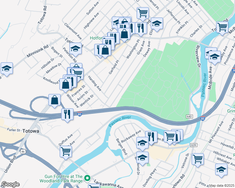 map of restaurants, bars, coffee shops, grocery stores, and more near 243 Dewey Avenue in Totowa