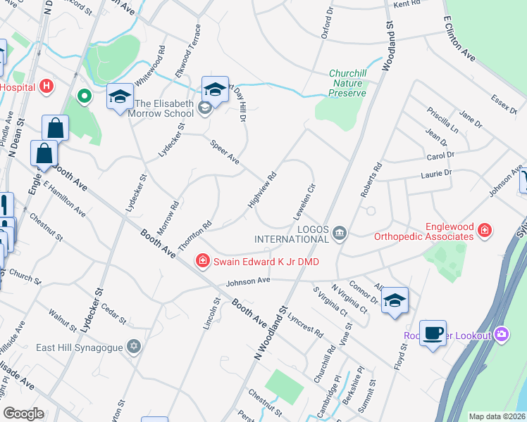 map of restaurants, bars, coffee shops, grocery stores, and more near 340 Lewelen Circle in Englewood