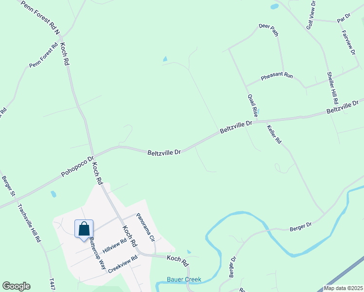 map of restaurants, bars, coffee shops, grocery stores, and more near 127 Beltzville Drive in Kresgeville