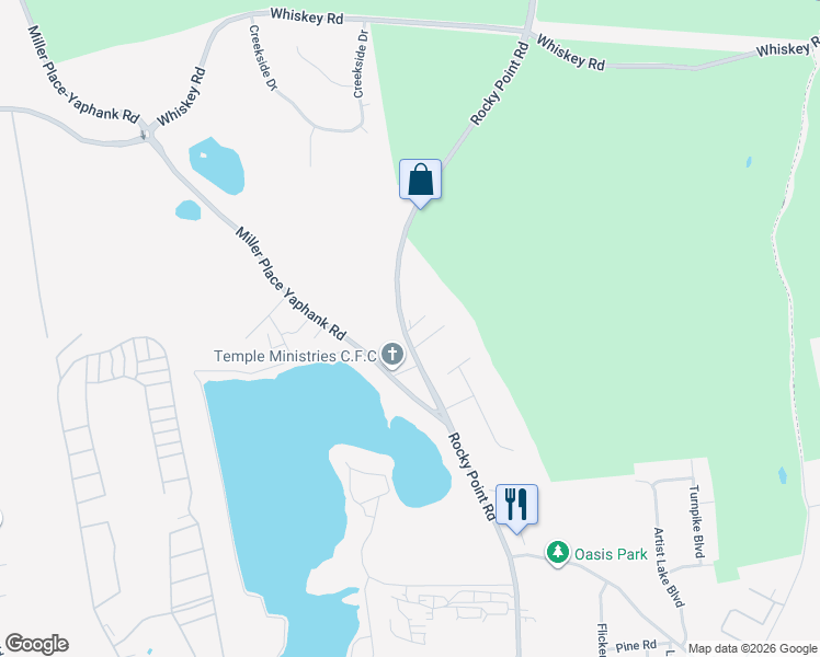 map of restaurants, bars, coffee shops, grocery stores, and more near 47 Rocky Point Road in Middle Island