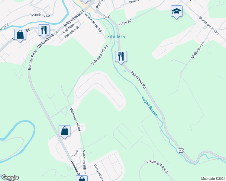 map of restaurants, bars, coffee shops, grocery stores, and more near 212 Jonathan Lane in Bellefonte