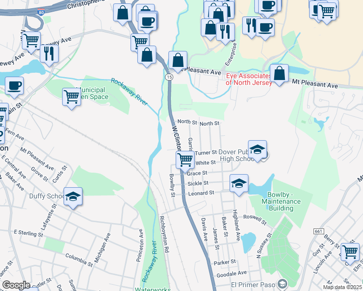 map of restaurants, bars, coffee shops, grocery stores, and more near 375 New Jersey 15 in Dover