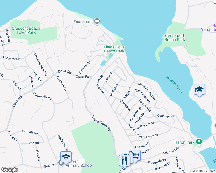 map of restaurants, bars, coffee shops, grocery stores, and more near 1026 Harrison Dr in Centerport