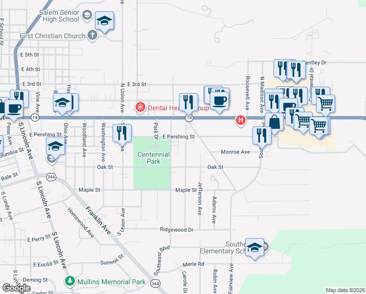 map of restaurants, bars, coffee shops, grocery stores, and more near 336 Park Avenue in Salem