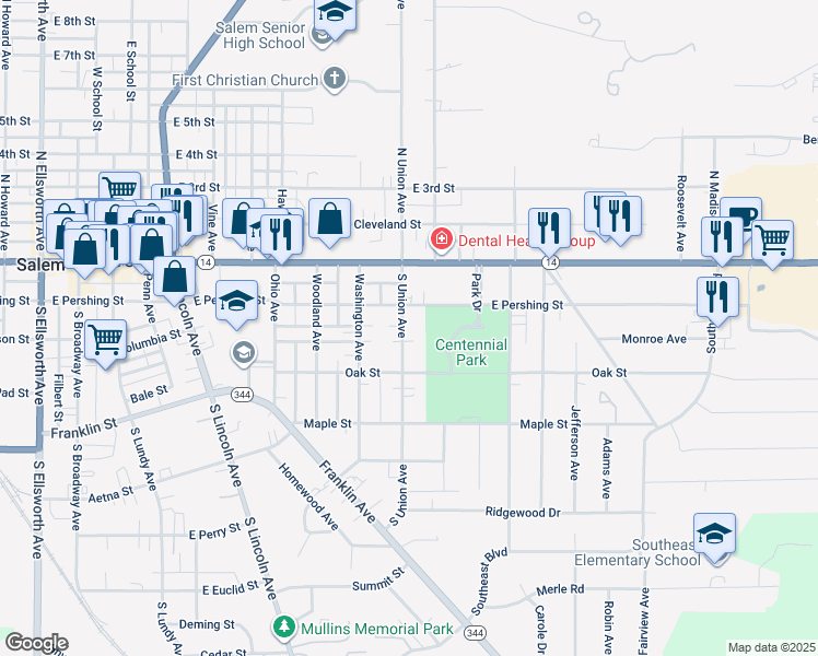 map of restaurants, bars, coffee shops, grocery stores, and more near 318 1/2 South Union Avenue in Salem