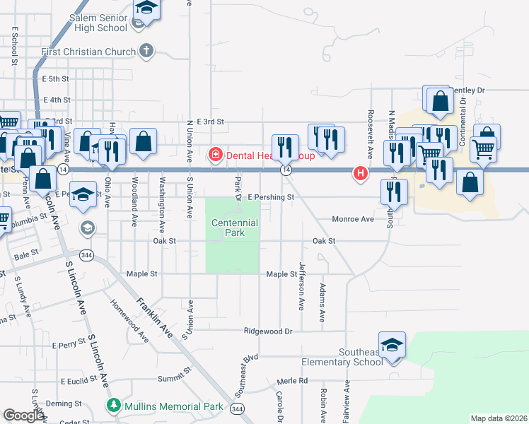 map of restaurants, bars, coffee shops, grocery stores, and more near 336 Park Avenue in Salem