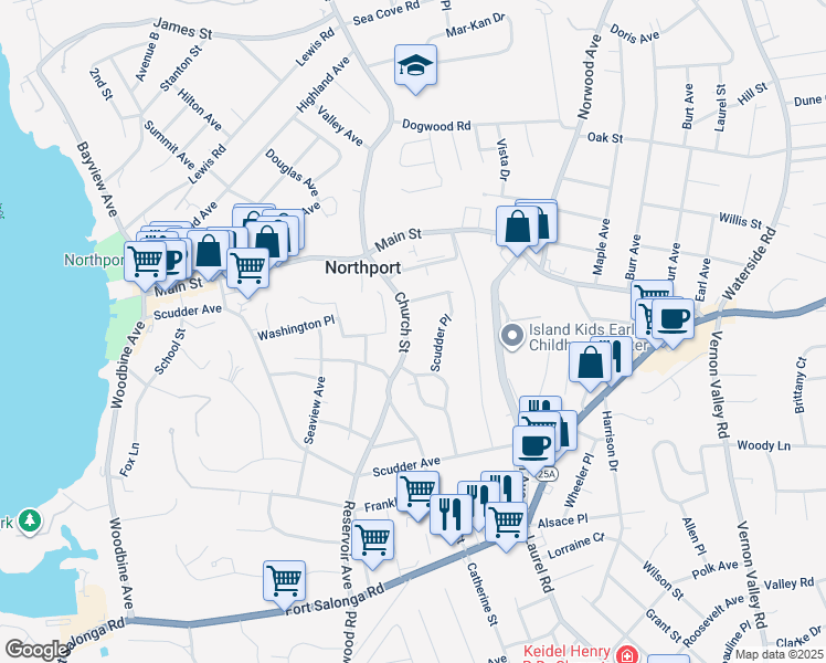 map of restaurants, bars, coffee shops, grocery stores, and more near 72 Church Street in Northport