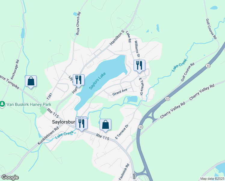 map of restaurants, bars, coffee shops, grocery stores, and more near 409 Tulip Lane in Saylorsburg