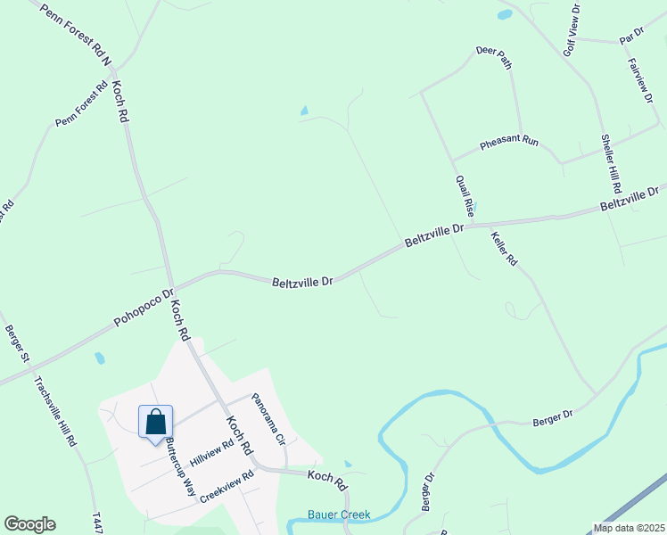 map of restaurants, bars, coffee shops, grocery stores, and more near 127 Beltzville Drive in Kresgeville